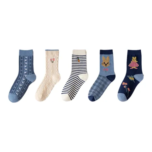 ЮЙЧЖАОЛИНЬ 5 пар Смешанные цвета Женские носки MID до икры