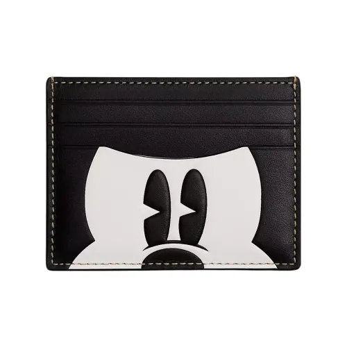 COACH Disney Коллаборация Card Case Телячья кожа Мелочь Кошелек Картхолдер Унисекс Бронза Черно-белый