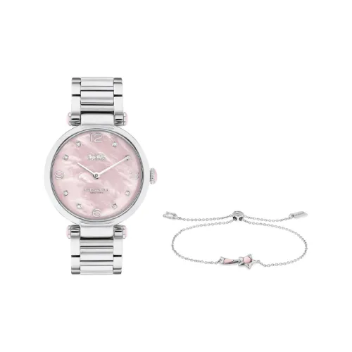 COACH Женские часы Кварцевый механизм Ремешок из нержавеющей стали 34 мм Розовый циферблат Часы