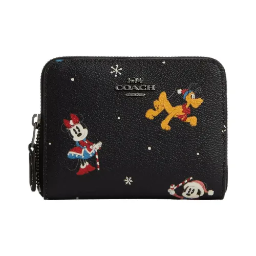 COACH Disney Zip Around Кошелек Disney Холст с кожей Кошелек Маленький Женский Черный