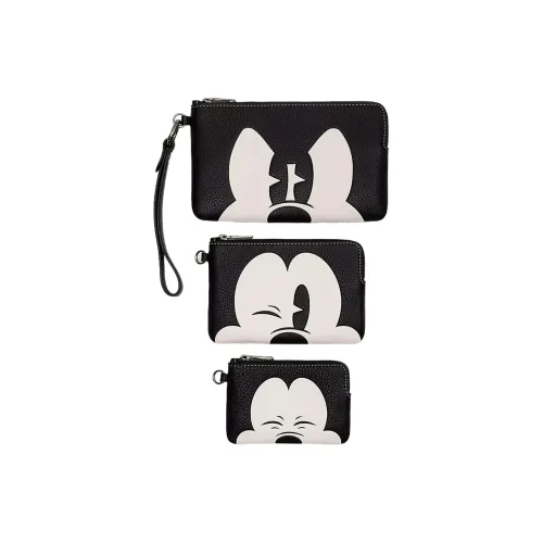 COACH Disney Коллаборация Corner Zip крупнозернистая текстура кожа запястье сумка кошелек большой женский бронзовый и черный разноцветный