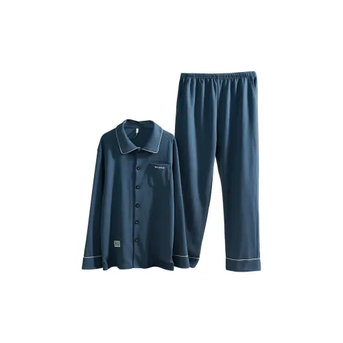 Dorame Длинный рукав Брюки Домашний комплект Мужской Темно-синий