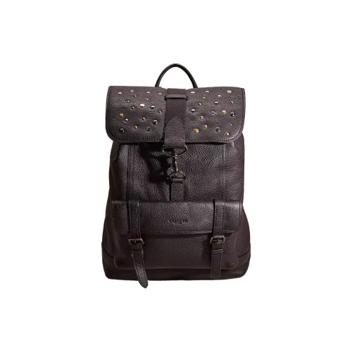 COACH Bleecker Галька Кожа Рюкзак Большой Мужской Черный Медный Черный