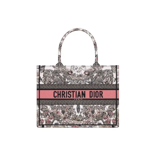 DIOR Вышивка Тоут Сумка Сумка для покупок Сумка среднего размера Женская Белая и Светло-розовая