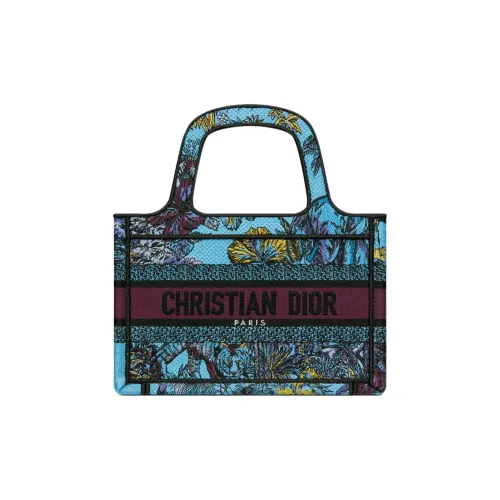 DIOR BookTote Вышивка Тоут Сумка Сумка для покупок Сумка Мини Женская Космический Синий и Многоцветный