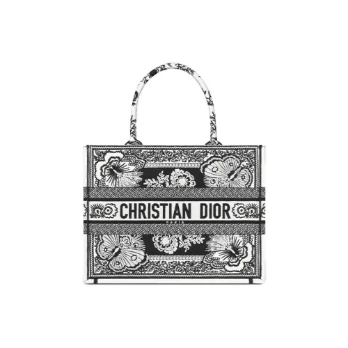 DIOR Вышивка Тоут Сумка Сумка для покупок Сумка среднего размера Женская Черная и Белая