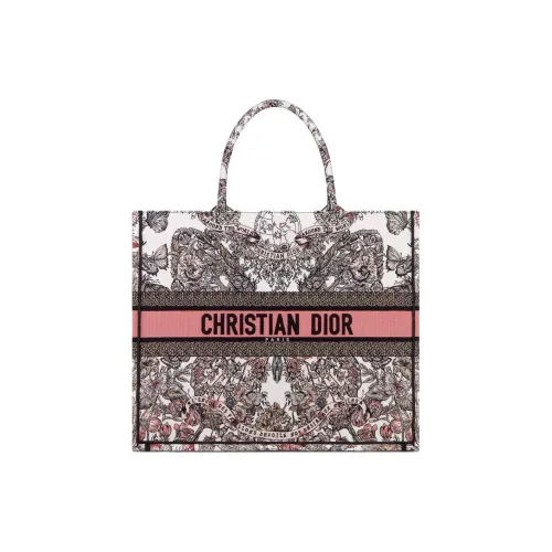DIOR BookTote Вышивка Тоут Сумка Сумка для покупок Сумка Большая Женская Белая и Светло-розовая