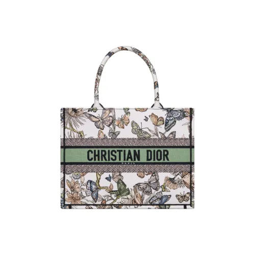 DIOR Вышивка Тоут Сумка Сумка для покупок Сумка среднего размера Женская Белая и Многоцветная