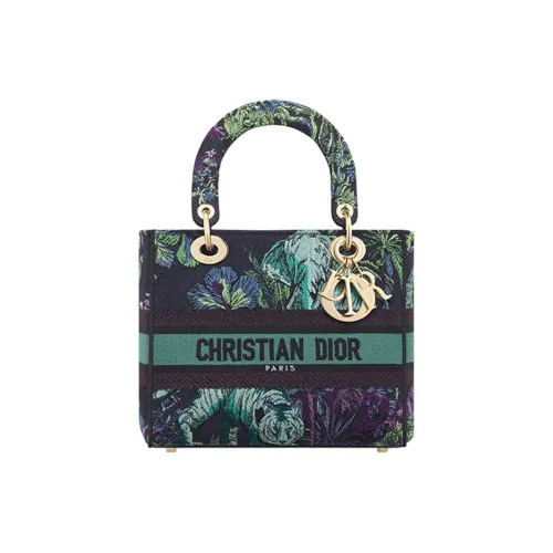 DIOR LADY D Лайт Вышивка Сумка Lady Dior Сумка через плечо Сумка среднего размера Женская Синяя и Многоцветная