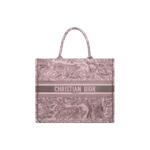 DIOR Вышивка Тоут Сумка Сумка для покупок Сумка Большая Женская Розовая и Серая