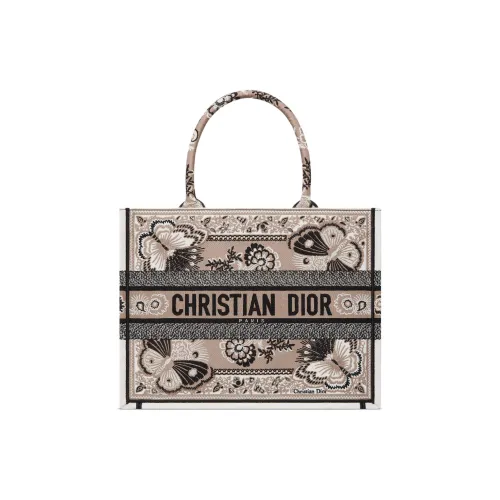DIOR Вышивка Тоут Сумка Сумка для покупок Сумка среднего размера Женская Бежевая