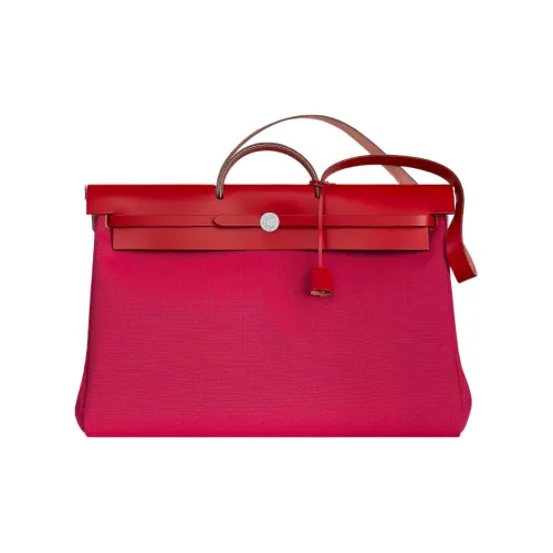 HERMES Herbag Zip Холст с Hunter Коровья кожа Одно плечо Сумка Женские MEXICAN Розовый и Chili Красный