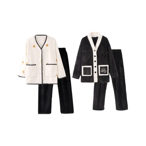 Chun Xi Пижамный комплект Унисекс Белый с черными точками Премиум Черный