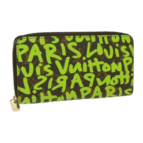 LOUIS VUITTON Zippy Монограмма Граффити Холст Кошелек Унисекс Зеленый Коричневый
