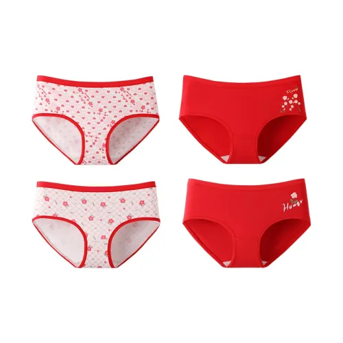 FENTENG 4 пачки = Розовый цветочный + Красный буква + Розовый клетчатый + Красный женский бикини-шорты
