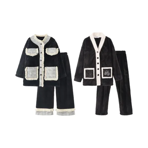 Чун Си Пижамный комплект Унисекс Черный оттенок Французский Премиум Фелл