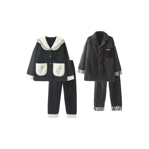 Chun Xi Пижамный комплект Унисекс Черный Белый Зеленый Темно-серый