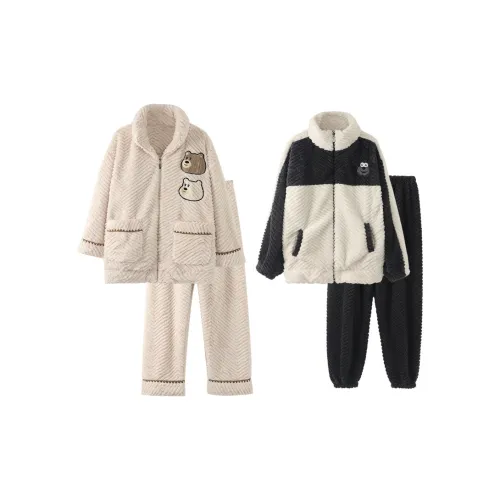 Chun Xi Пижамный комплект Унисекс Белый Коричневый Медведь Серый Белый Лягушка