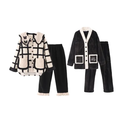 Chun Xi Пижамный комплект Унисекс Черный Белый Клетка Премиум Черный