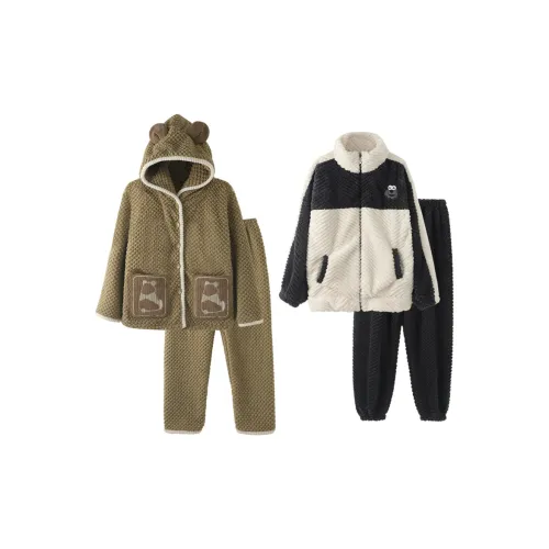 Chun Xi Пижамный комплект Унисекс Лен Зеленый Серый Белый