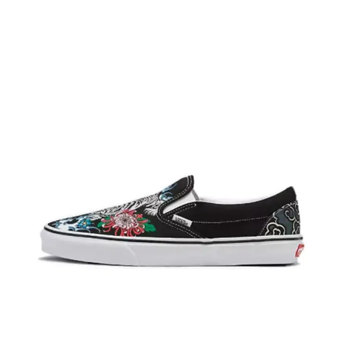 Vans CLASSIC SLIP ON TIGER FLORAL SHOE LOW Скейтборд Кроссовки Unisex Черный Белый
