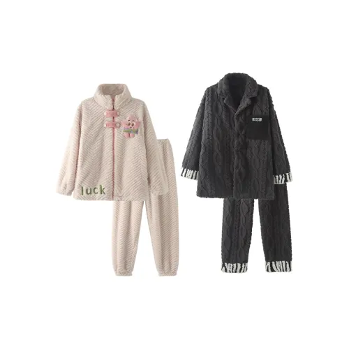 Chun Xi Пижамный комплект Унисекс Розовый Белый Темно-серый