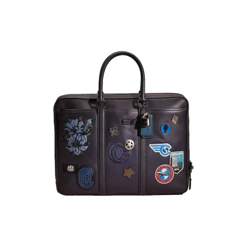 COACH Metropolitan Перчаточная дубленая кожа Ноутбук Сумка Доска для письма Сумка Большая Мужская Полночь Морской синий и Черный цвет меди