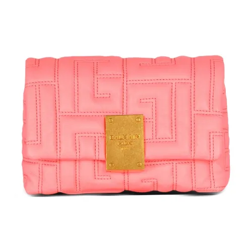 BALMAIN 1945 Lambskin One Shoulder Crossbody Clutch Mini Women's Pink