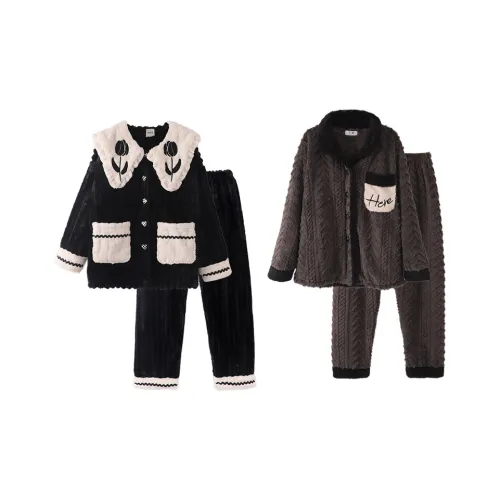 Chun Xi Пижамный комплект Унисекс Черный Тюльпан Темная Умбра