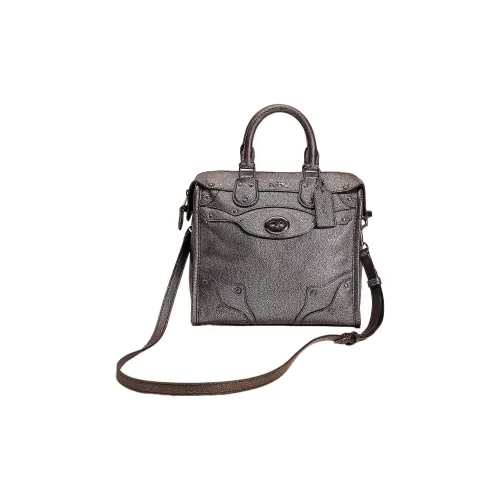 COACH Rhyder Кожа Ручная Сумка для документов Сумка через плечо Средняя Женская Серебряный Серый