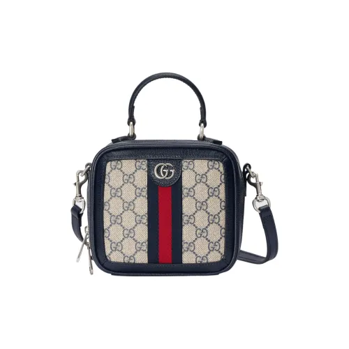 GUCCI Ophidia Холст и Кожа Сумка через плечо Сумка Мини Женская Бежевая и Синяя