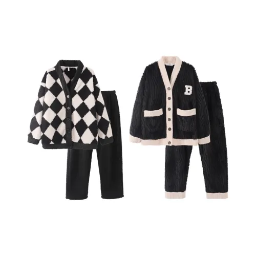 Chun Xi Пижамный комплект Унисекс Черный Белый Клетка Таинственный Черный