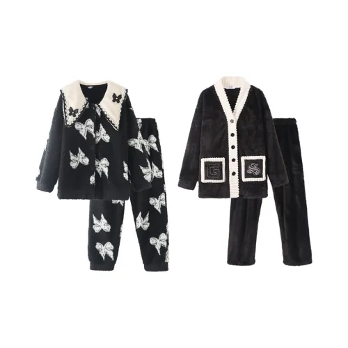 Chun Xi Пижамный комплект Унисекс Черный Бабочка Премиум Черный