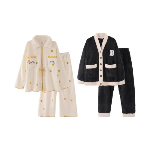 Chun Xi Pajama Комплект Унисекс Точка Белое золото Таинственный черный