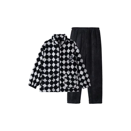 DUOLAMEI Черный Белый Клетка Женский Пижамный Комплект