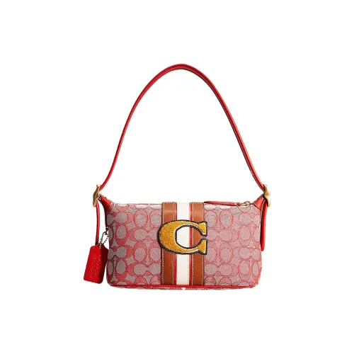 COACH Demi Жаккард с переработанной кожей Сумка на плечо Сумка среднего размера Женская Латунь и Спортивный красный
