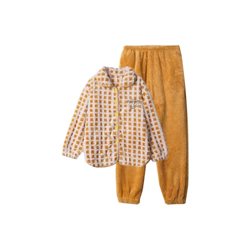 Dorame Имбирно-желтый Клетчатый Женские Пижамные Комплекты