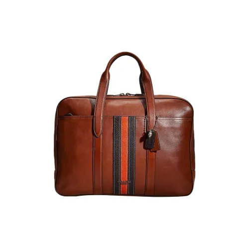 COACH Metropolitan Телячья кожа Ноутбук Сумка Briefcase Сумка Большая Мужская Cannon Медный Темный цвет Седло Черный