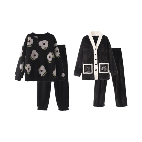 Chun Xi Пижамный комплект Унисекс Черный Серый с принтом Премиум Черный