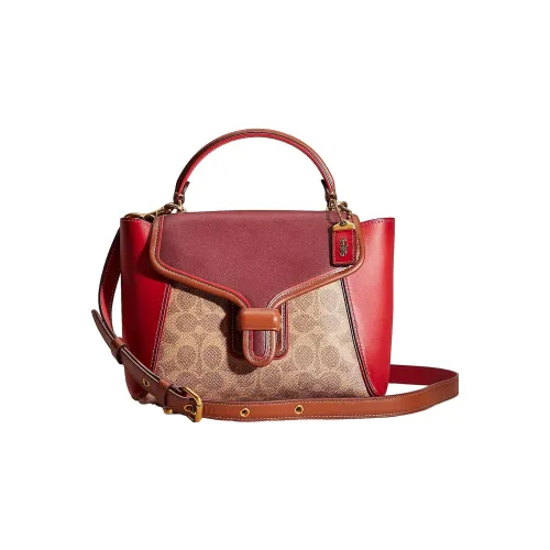 COACH Courier Холст с кожей Курьерская сумка Сумка на плечо Сумка среднего размера Женская Латунь Коричневый Красное яблоко