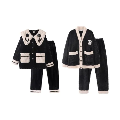 Chun Xi Пижамный комплект Унисекс Черный Тюльпан Таинственный Черный