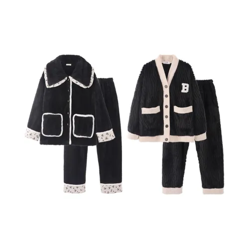 Chun Xi Пижамный комплект Унисекс Черный Маленький Цветочный Таинственный Черный