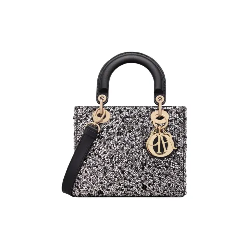 DIOR Lady Dior Rhinestone Embroidery Satin Fabric Bag Lady Dior Shoulder Bag Crossbody Bag Small Women's