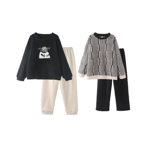 Chun Xi Пижамный комплект Унисекс Черный Lamb Stripes Black