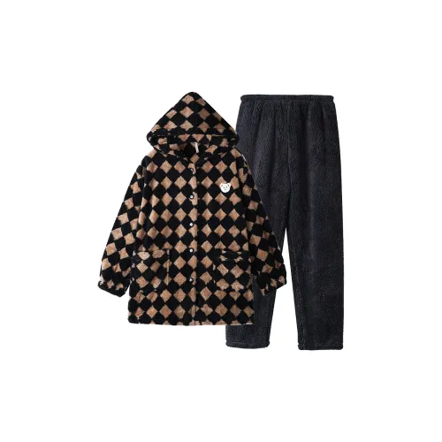 Dorame Черно-коричневый Клетчатый Женские Пижамные Комплекты