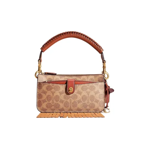 COACH NOA POP Up Холст и Кожа Сумка-Сумка Маленькая Женская Латунь и Коричневый и Ржаво-Красный