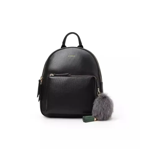 HONGU Коровья кожа и синтетическая кожа Pom Рюкзак Дорожная сумка Средний Женский Темно-черный