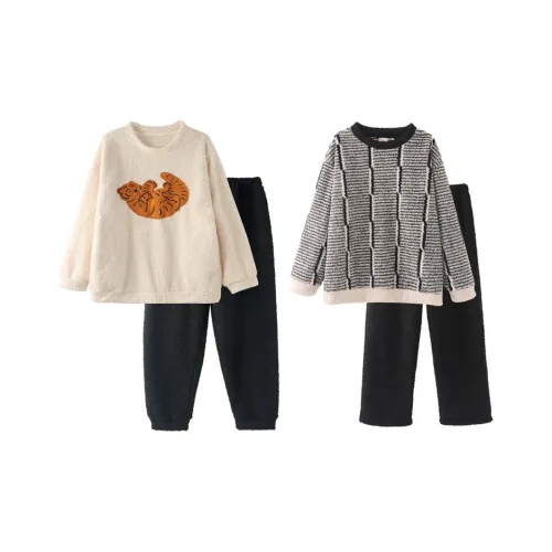 Чун Си Пижама Комплект Унисекс Белый Маленький Тигр С принтом Полосы Черный