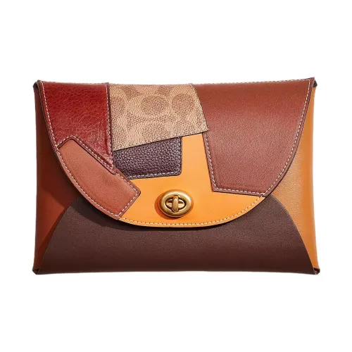 COACH Pouch Кожа Кошелек Клатч Маленький Женский Оранжевый и Многоцветный