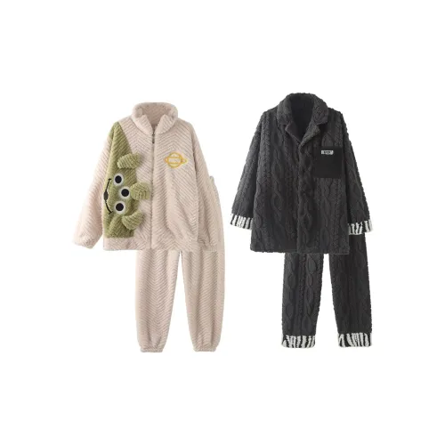 Chun Xi Пижамный комплект Унисекс Бежевый Белый Зеленый Темно-серый